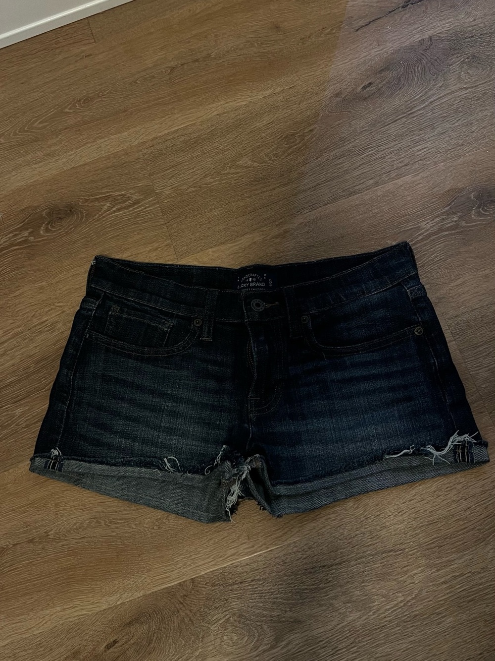 Lucky Brand Dark Blue Frayed Hem Jean Shorts